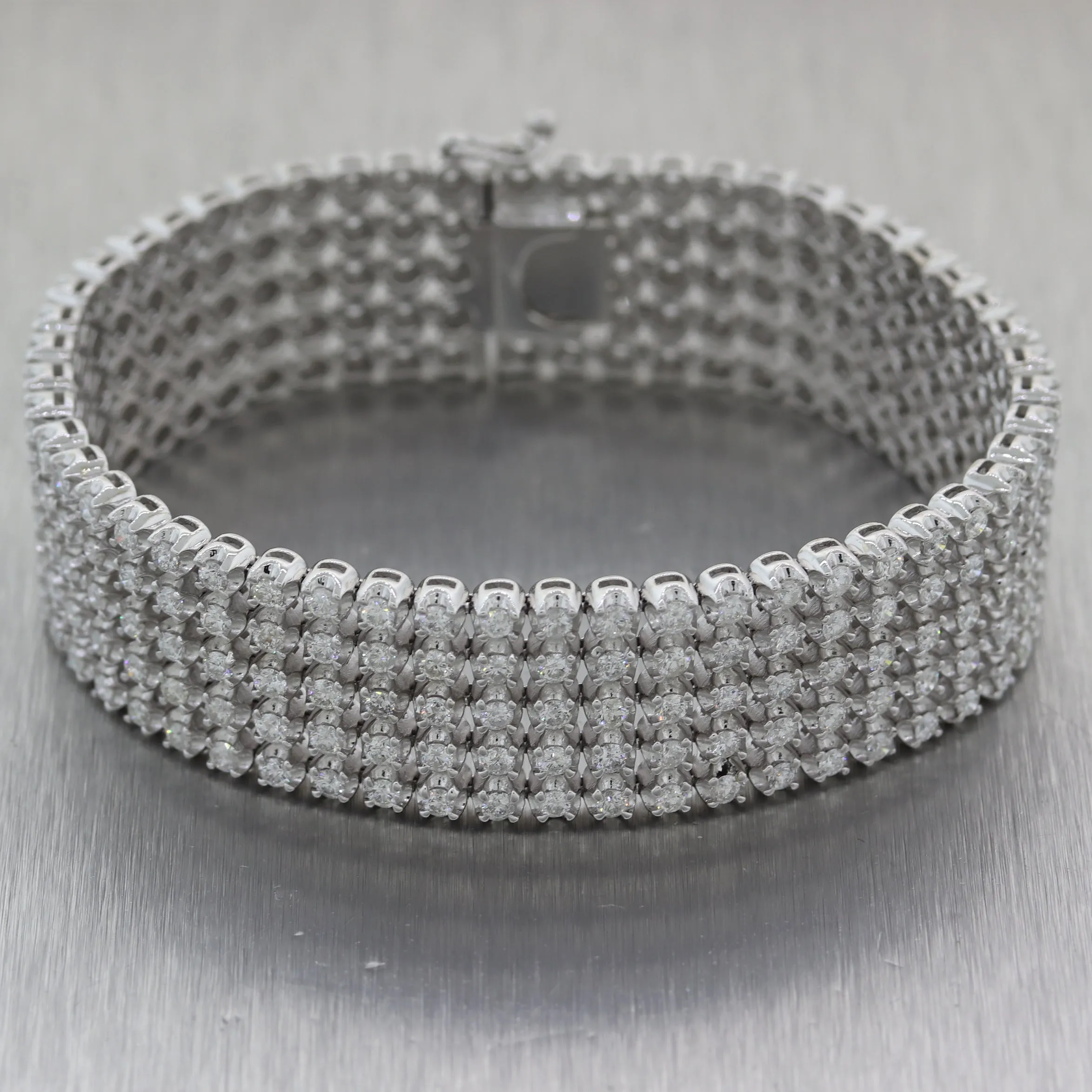 Modern 14k White Gold 5 Strand 13ctw Diamond Bracelet