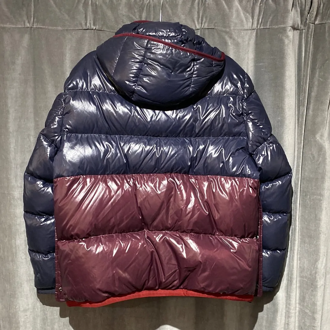 Moncler Navy and Burgundy Hooded Puffer Coat