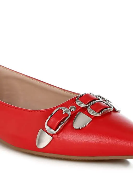 Monica Buckle Detail Ballerinas in Black, Beige, Red or White