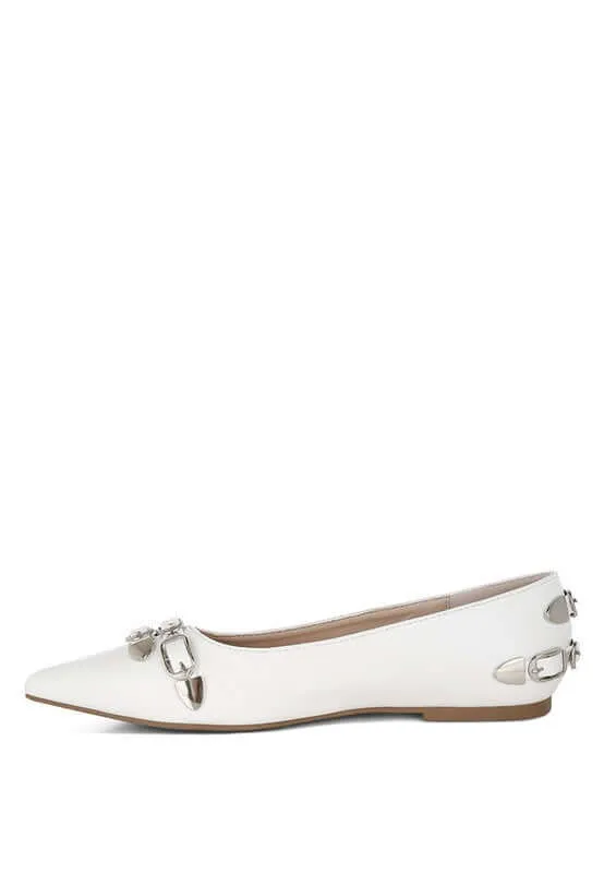 Monica Buckle Detail Ballerinas in Black, Beige, Red or White
