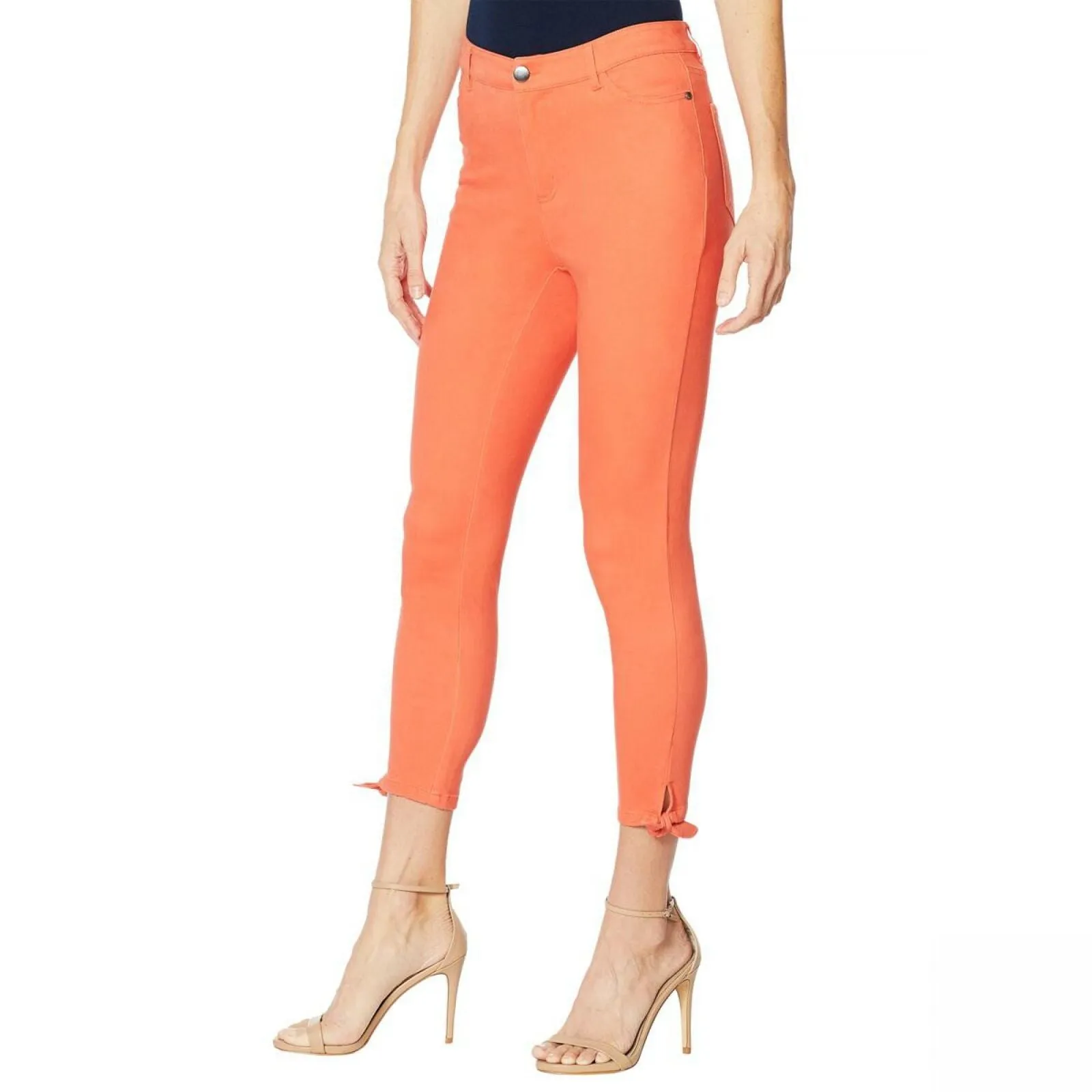 MOTTO Women's Plus Size Stretch Sateen Tie Hem Cropped Pants Coral 18W