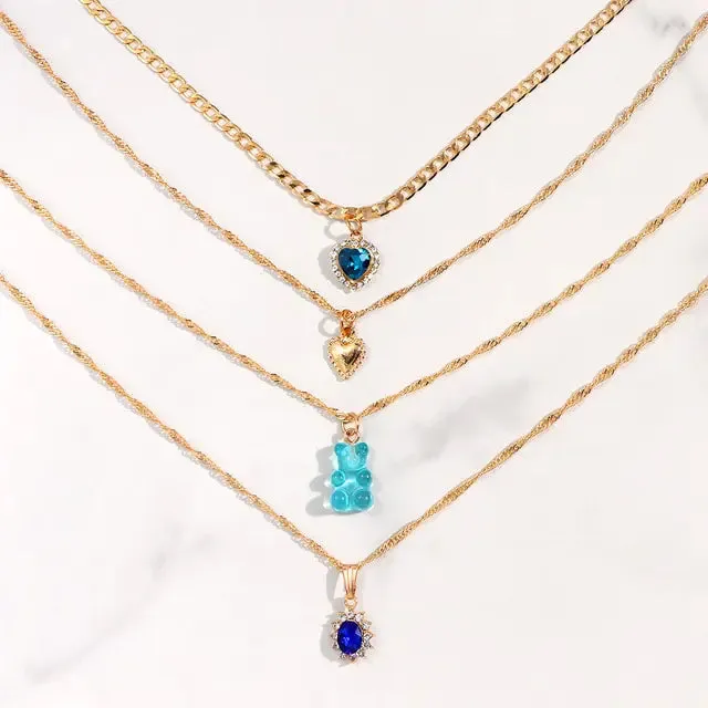 Multi-layer Pink Heart Crystal Necklaces