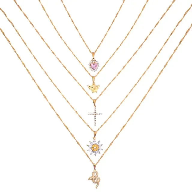 Multi-layer Pink Heart Crystal Necklaces