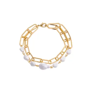 Multi Pearl & Paperclip Double Bracelet