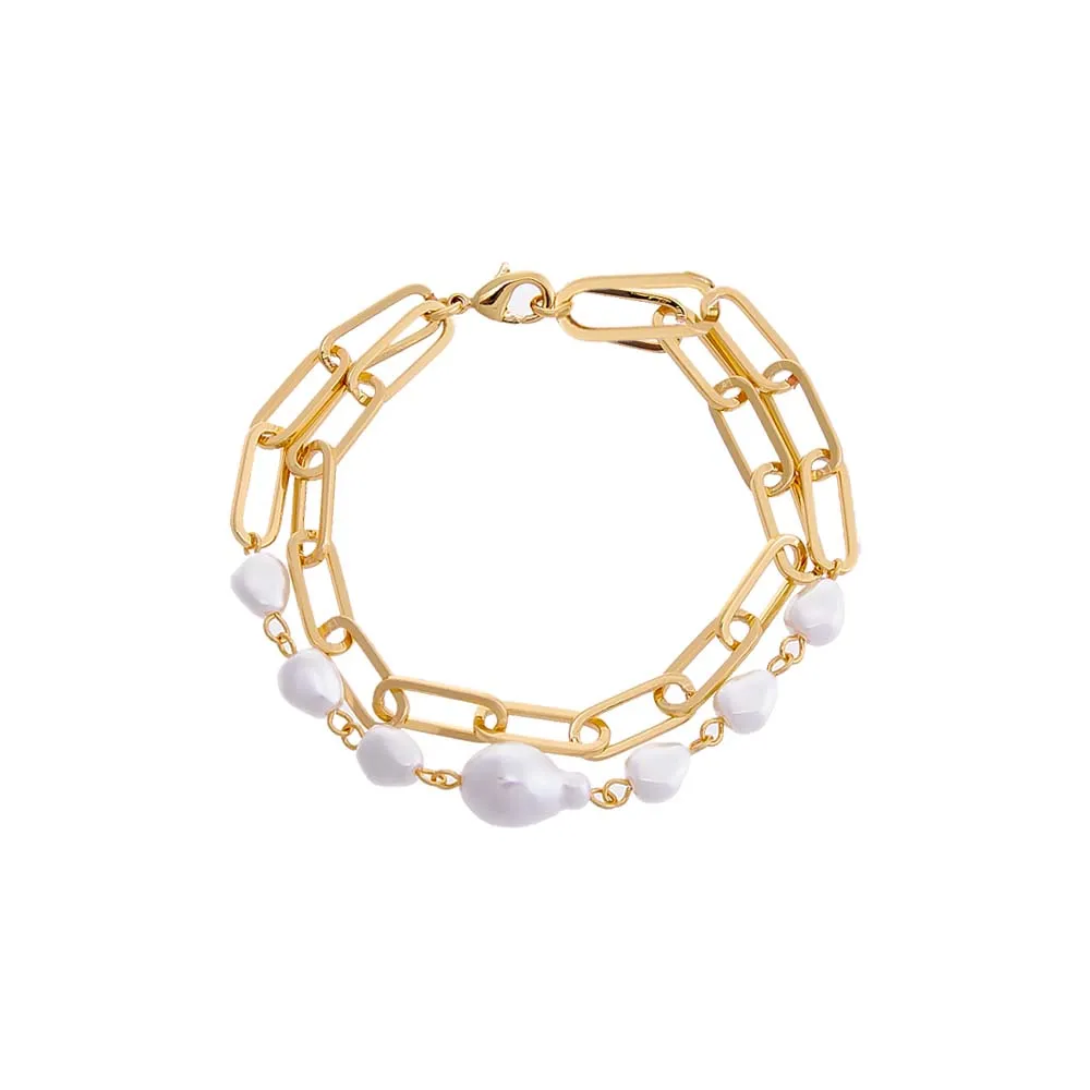 Multi Pearl & Paperclip Double Bracelet