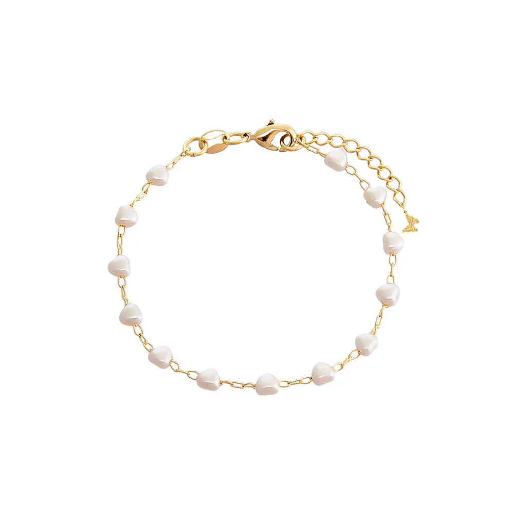 Multi Pearl Heart Chain Bracelet
