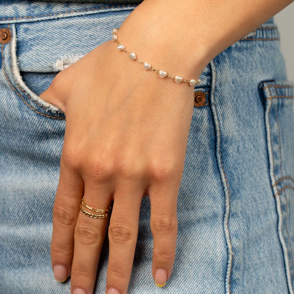 Multi Pearl Heart Chain Bracelet