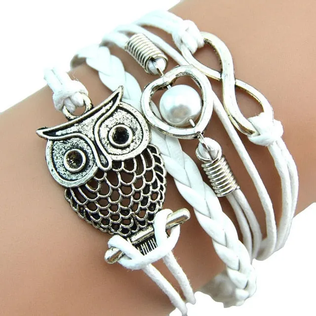 Multilayer Owl Pearl Leather Bracelet