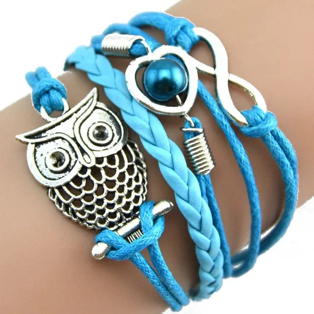 Multilayer Owl Pearl Leather Bracelet