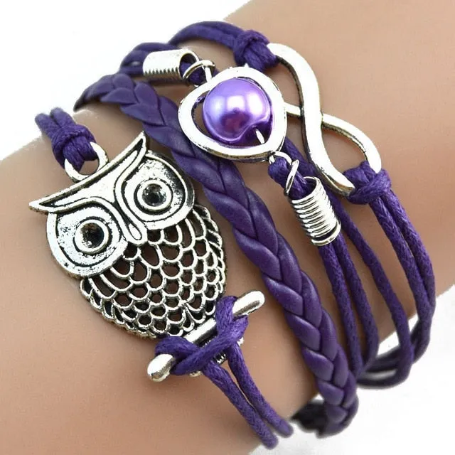 Multilayer Owl Pearl Leather Bracelet