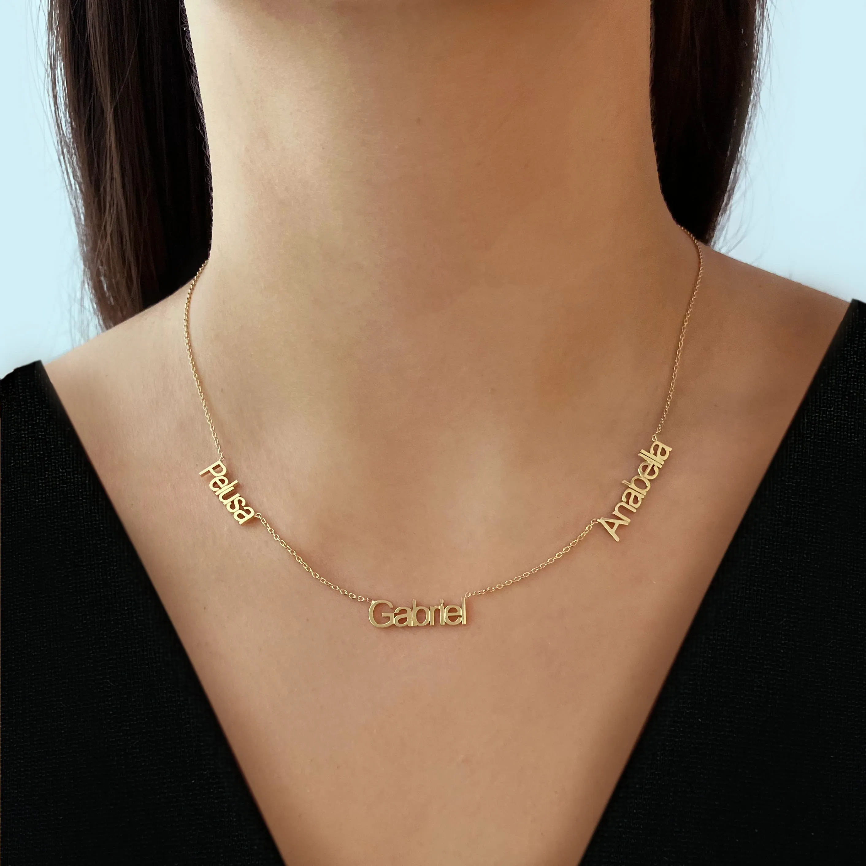 Multiple Cutout Gold Names Necklace