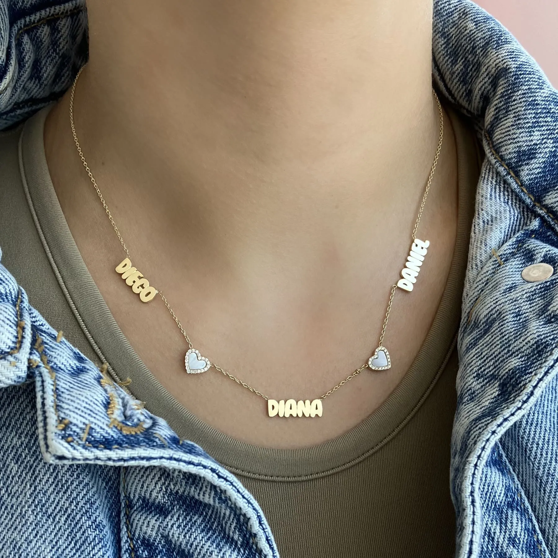 Multiple Cutout Gold Names Necklace