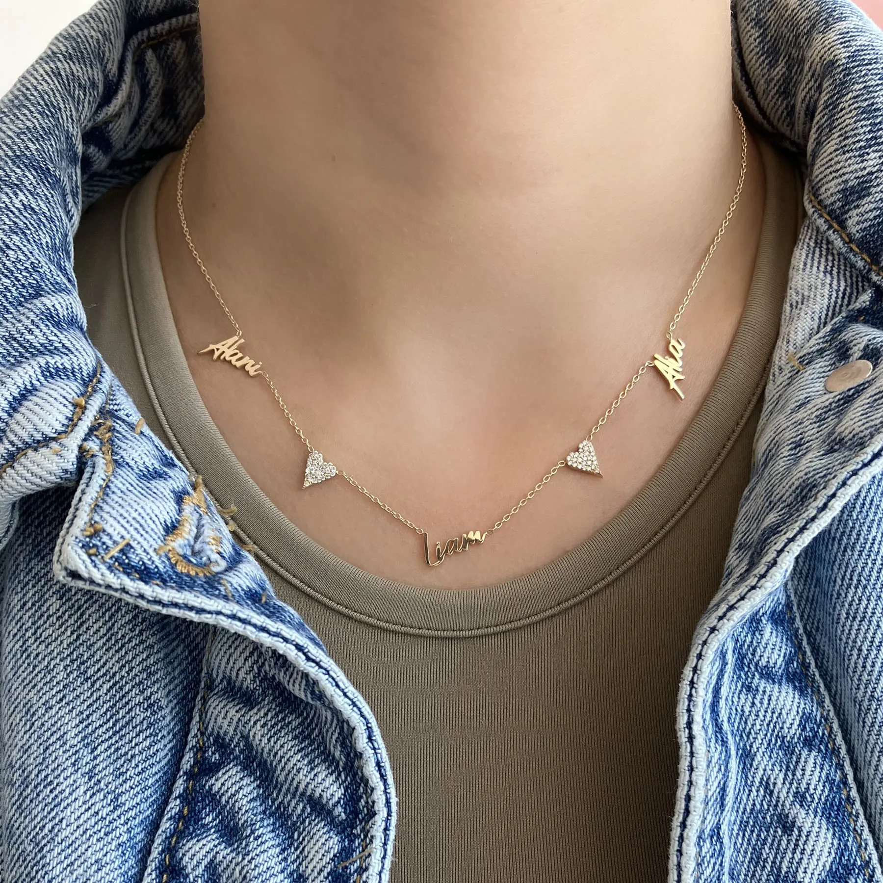 Multiple Cutout Gold Names Necklace