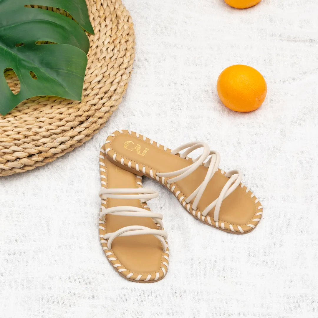 Multistrapped Cream and Tan Flats