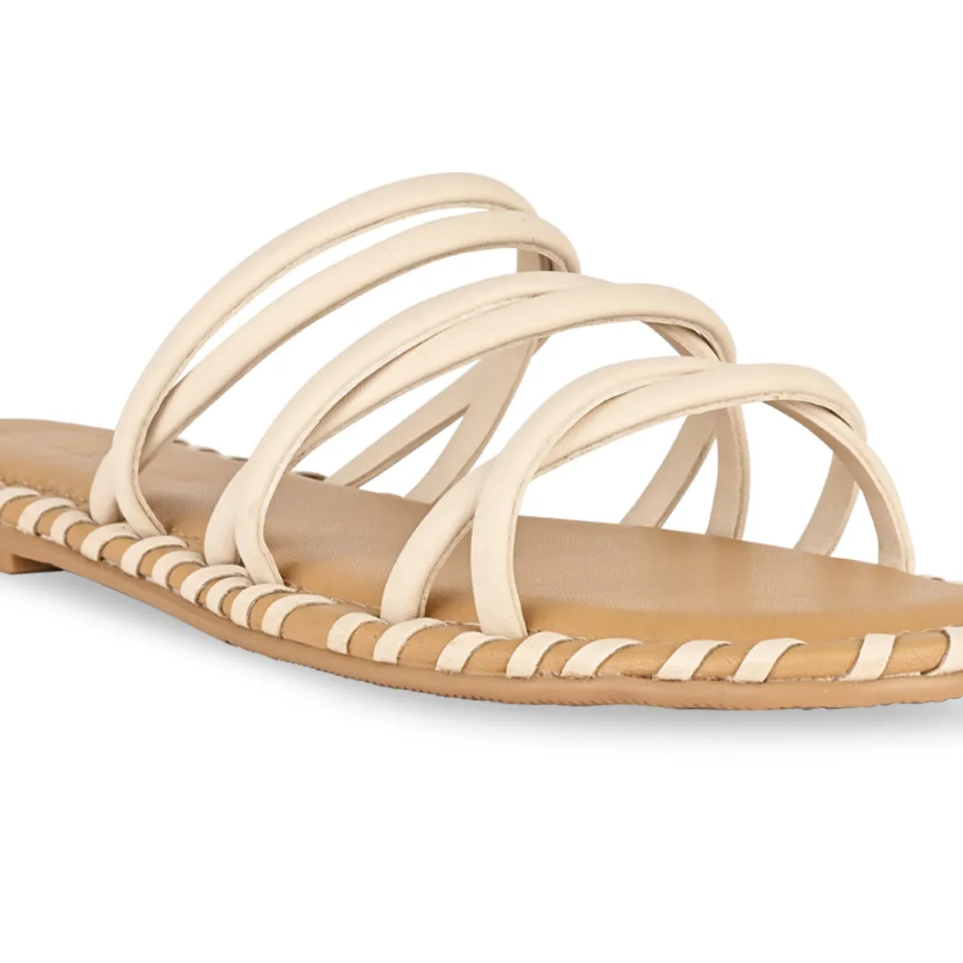 Multistrapped Cream and Tan Flats