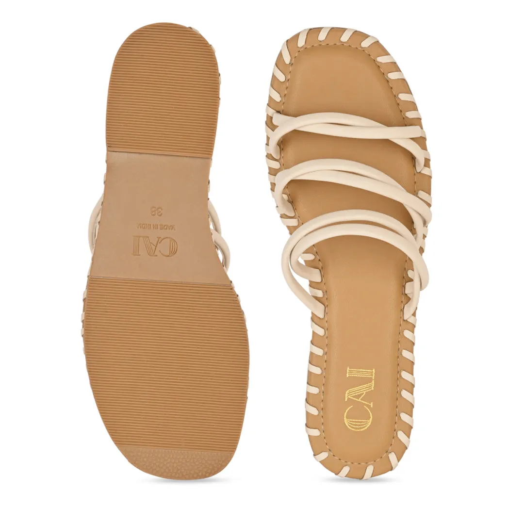 Multistrapped Cream and Tan Flats