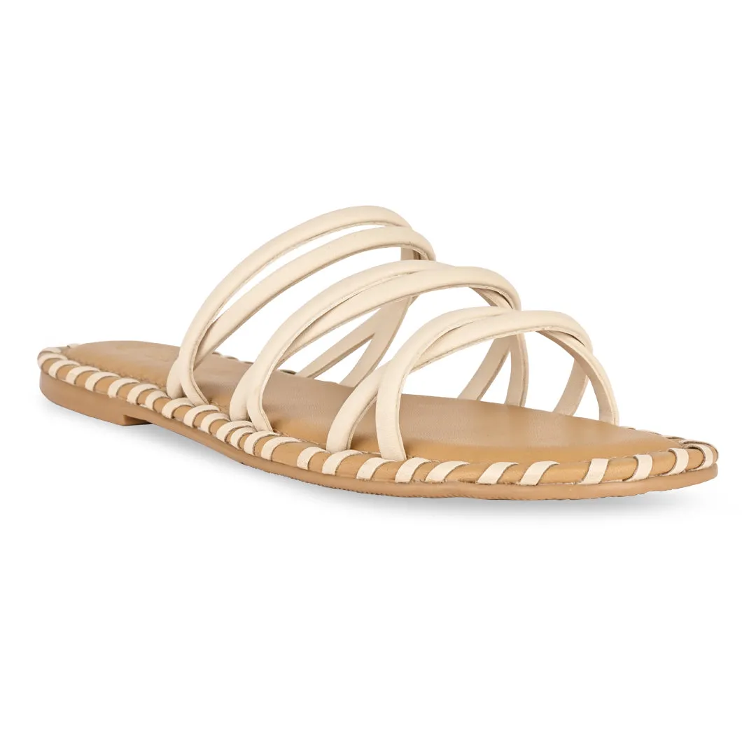 Multistrapped Cream and Tan Flats