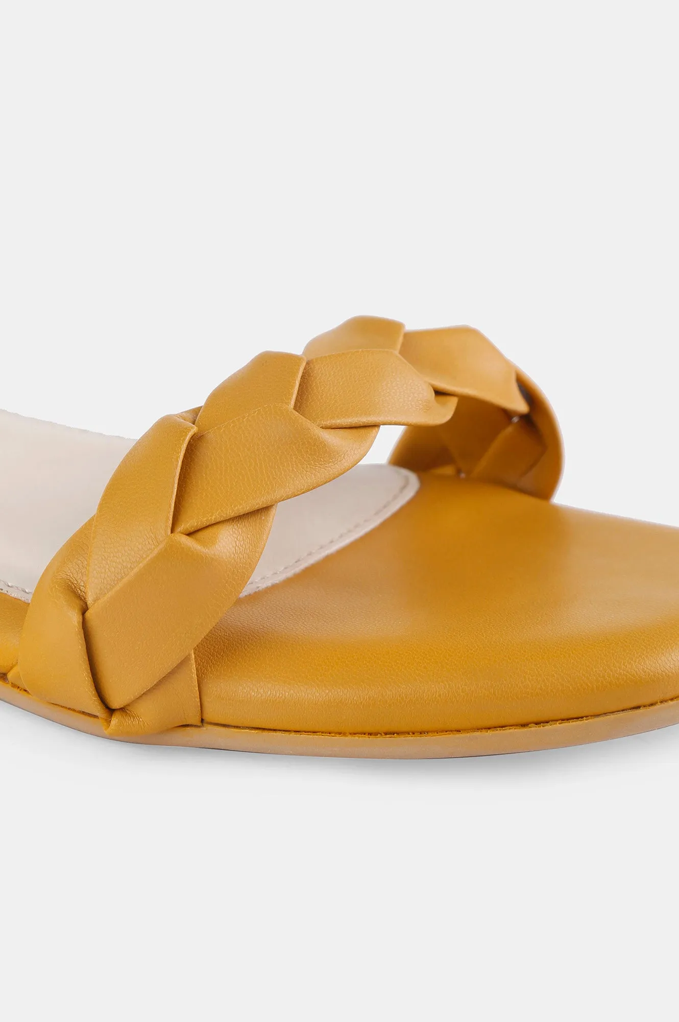 Mustard Square Toe Woven Design Flat - Zjanice