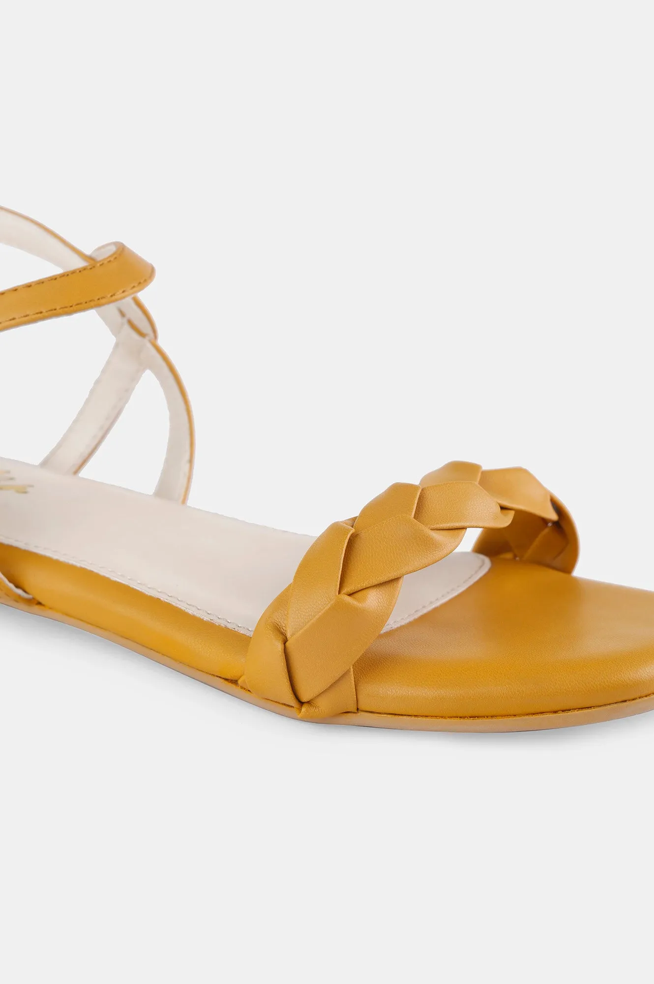 Mustard Square Toe Woven Design Flat - Zjanice