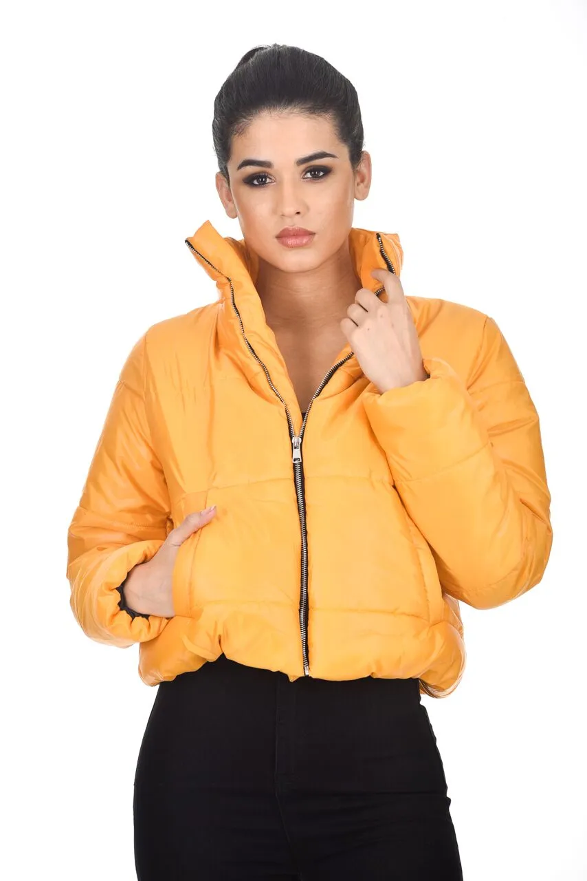 Mustard Wet Look Puffer Jacket