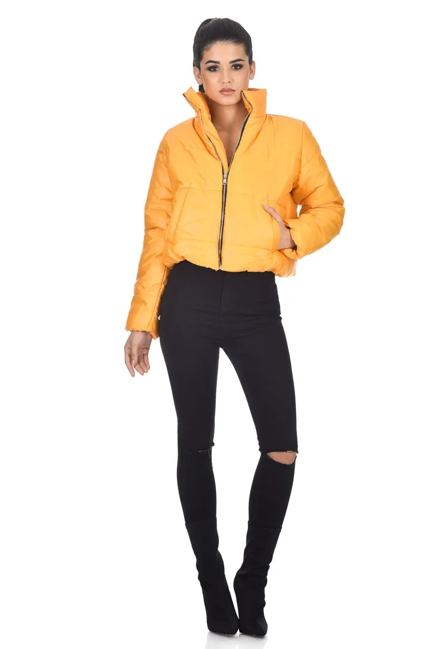 Mustard Wet Look Puffer Jacket