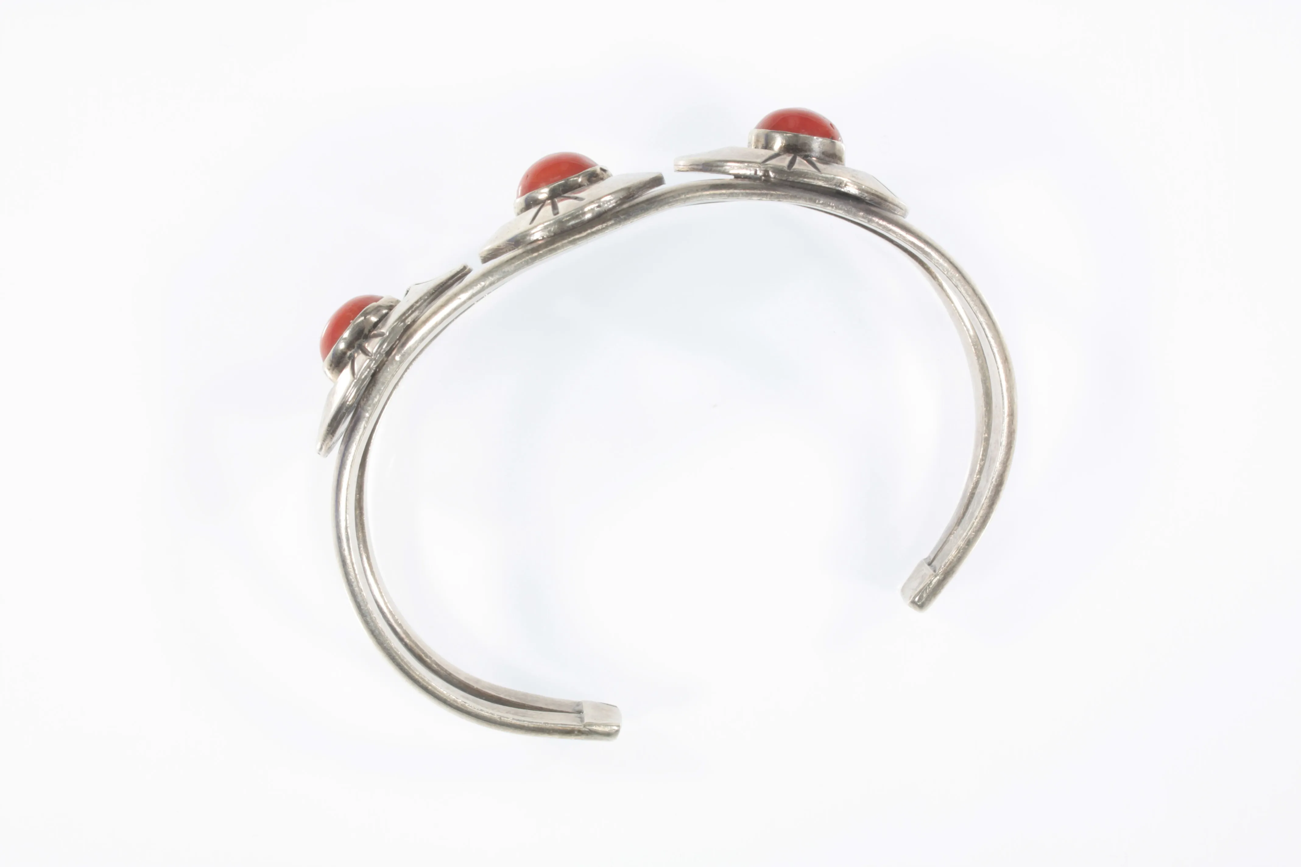Navajo Sterling Silver Red Coral Cuff Bracelet Gorgeous!