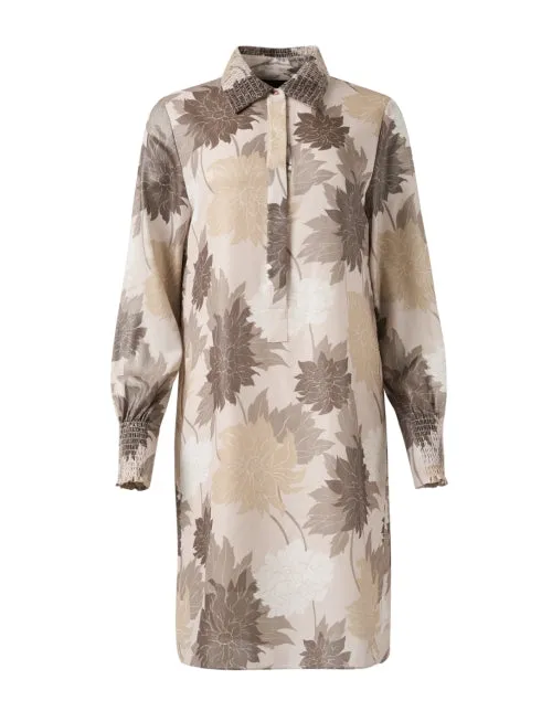 Neutral Floral Print Dress