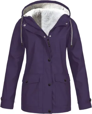 NEW Drepurja Coats for Women Winter Warm Long Sleeve Fuzzy Fleece Jackets Zip Up Hoodies Sherpa Lined Thermal Jacket, Purple, Fits XL/XXL