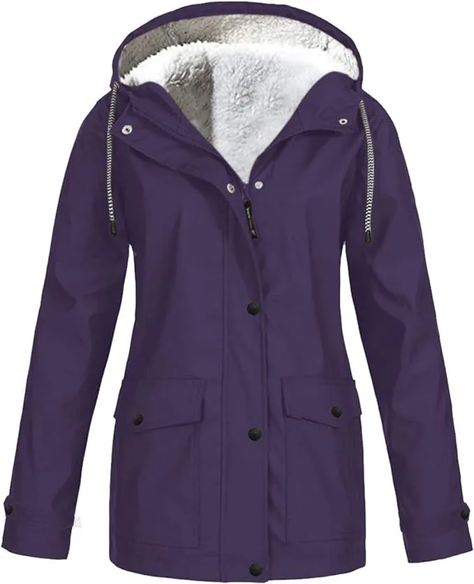 NEW Drepurja Coats for Women Winter Warm Long Sleeve Fuzzy Fleece Jackets Zip Up Hoodies Sherpa Lined Thermal Jacket, Purple, Sz XL