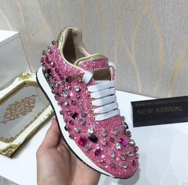 New Luxury Rhinestones Sneakers Lace Up Flat Shoes Woman Bling Mixed Color Crystal Paillette Cozy Women Casual Shoes