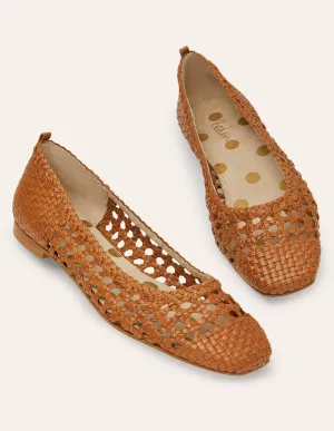 Olive Ballerinas-Tan Woven