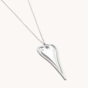 Open & Mini Hourglass Heart Fine Chain Necklace, Silver