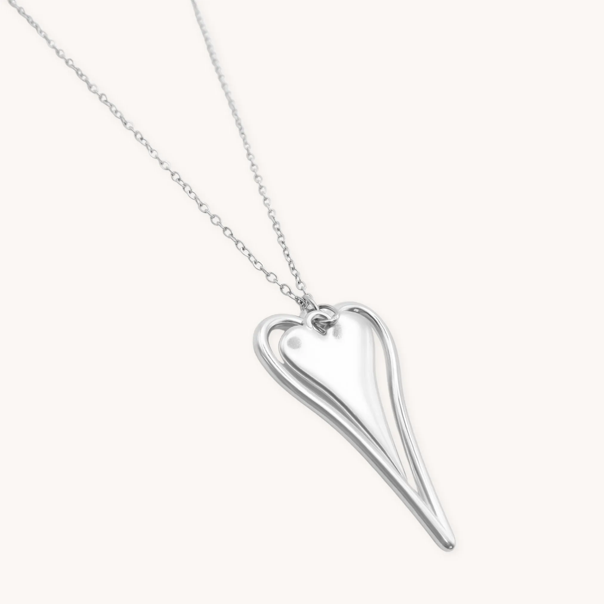 Open & Mini Hourglass Heart Fine Chain Necklace, Silver