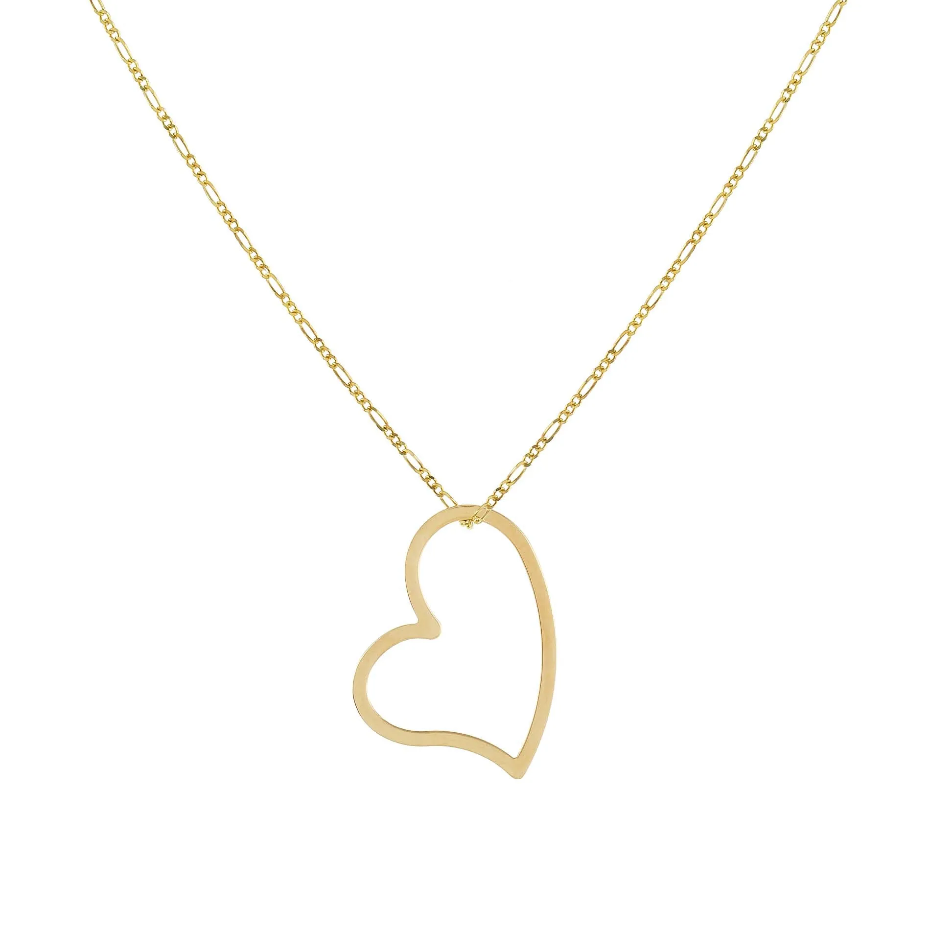 Open Heart Figaro Necklace 14K