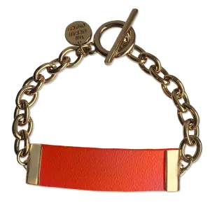 Orange Leather and Chain ID Toggle Bracelet