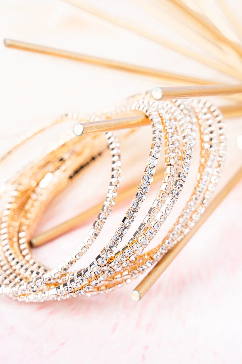 Out On The Town Clear 2mm Goldtone Tennis Bracelet Set