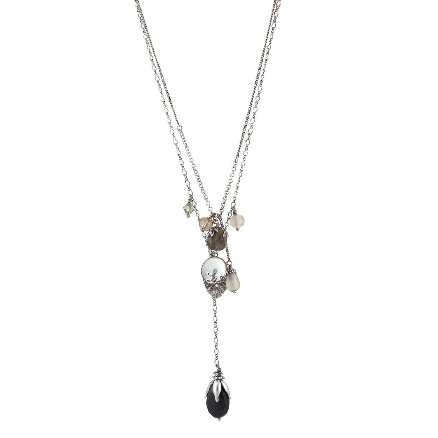 OXIDIZED SILVER BLACK AND GRAY BEADS LAYERED  NECKLACES #219BK1201 (1C7/1C13)