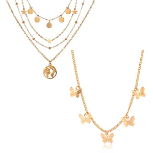 Pack Of 2 Gold Plated Butterfly Coin and Earth Pendant