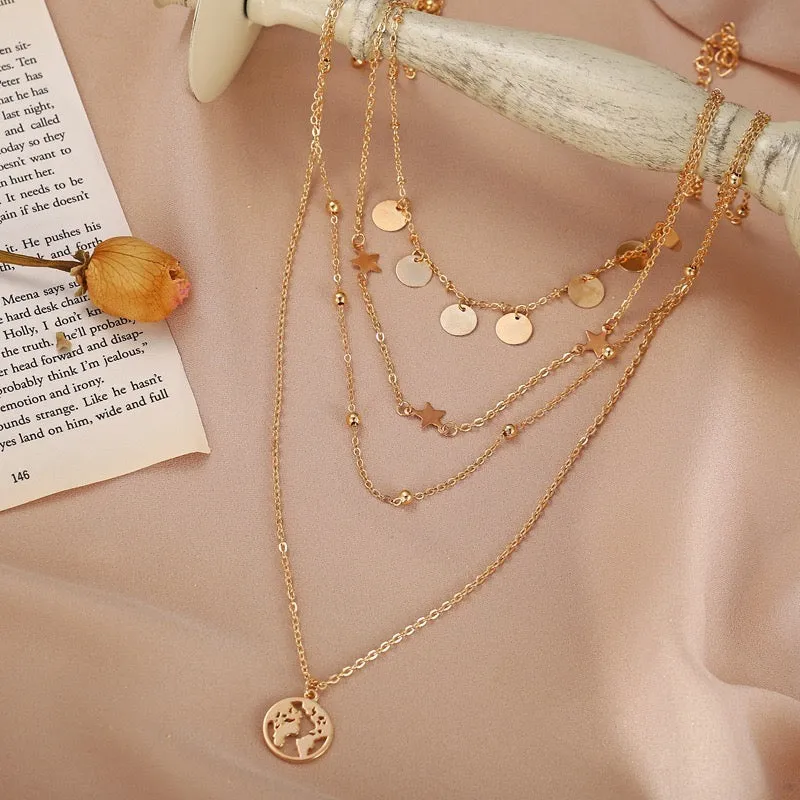 Pack Of 2 Gold Plated Butterfly Coin and Earth Pendant