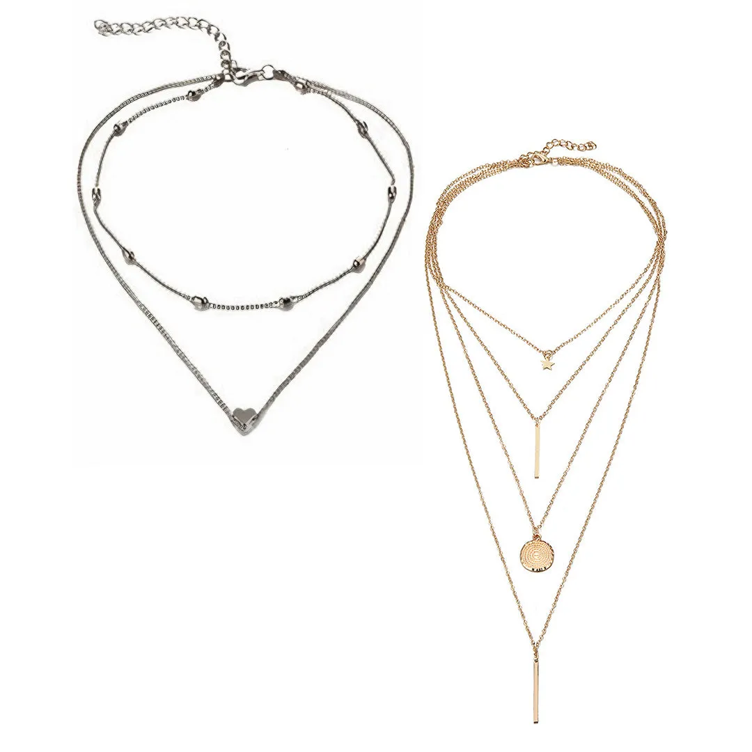 Pack of 2 Gold Silver Star Coin Line Heart Pendant