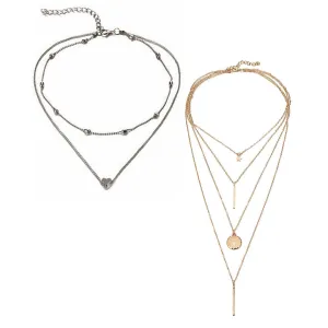 Pack of 2 Gold Silver Star Coin Line Heart Pendant