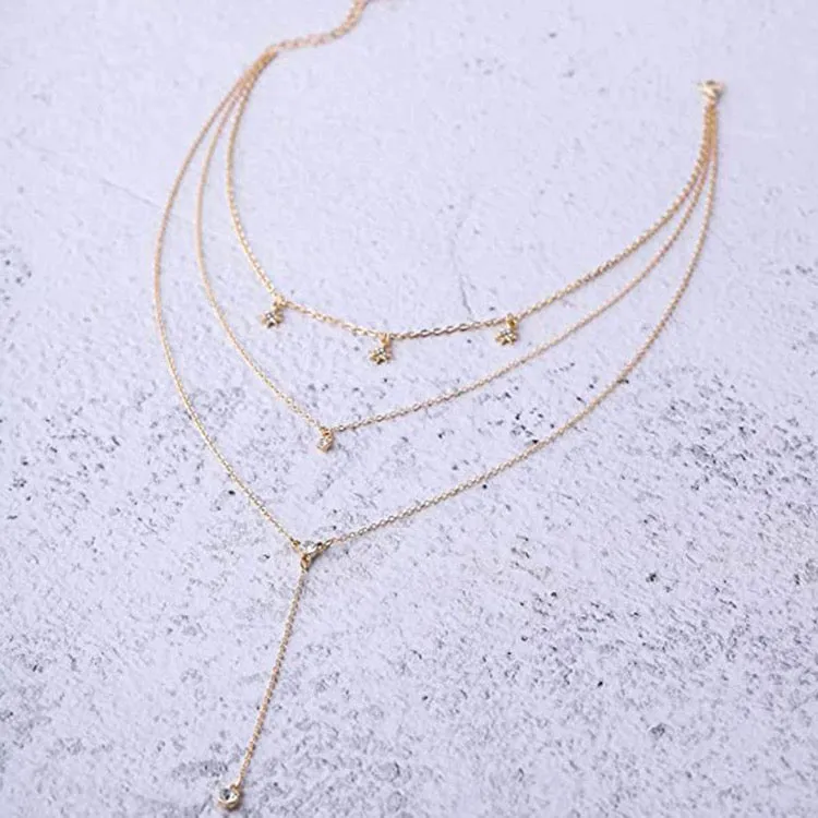 Pack Of 2 Golden Layered Star Drop Studded Pendant