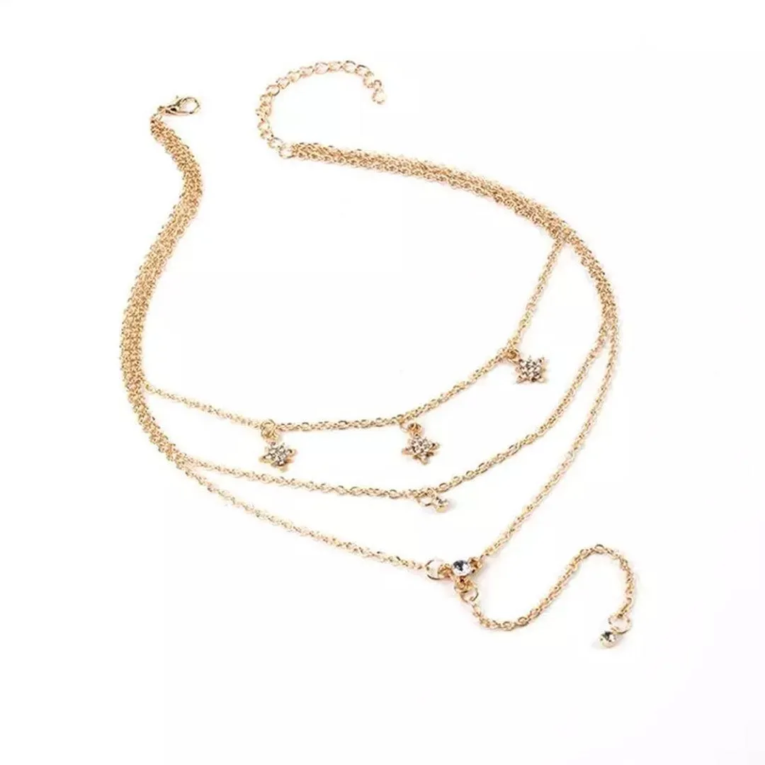 Pack Of 2 Golden Layered Star Drop Studded Pendant