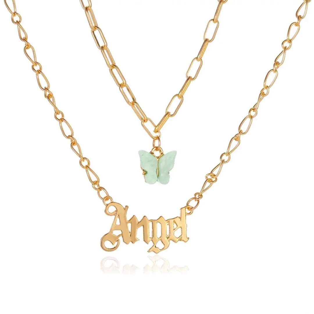 Pack of 2 Layered Heart Lock & Butterfly Angel Pendant