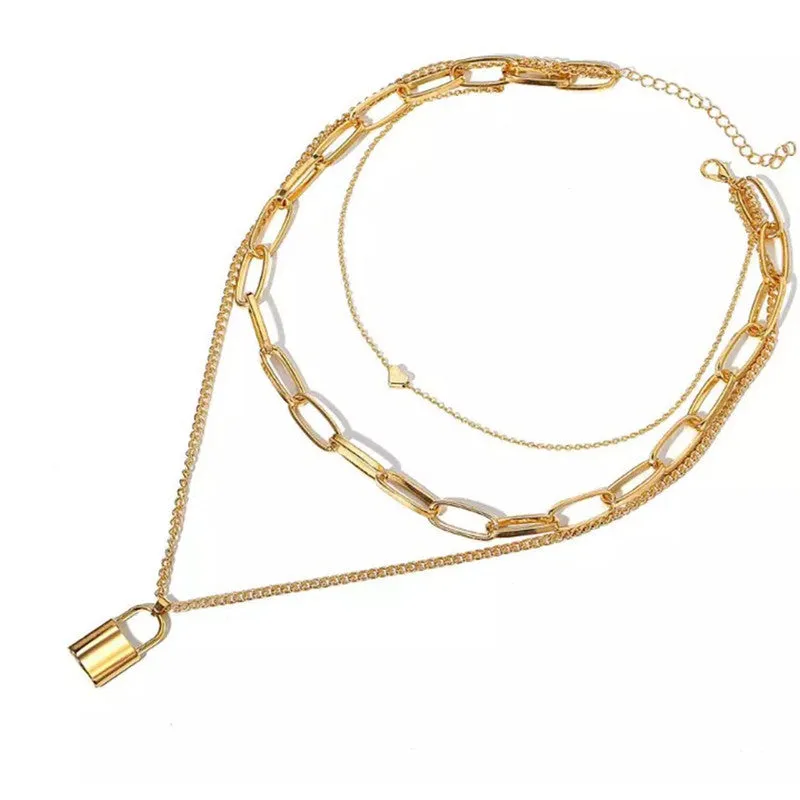 Pack Of 2 Layered Pearl And Heart Chain Lock Pendant