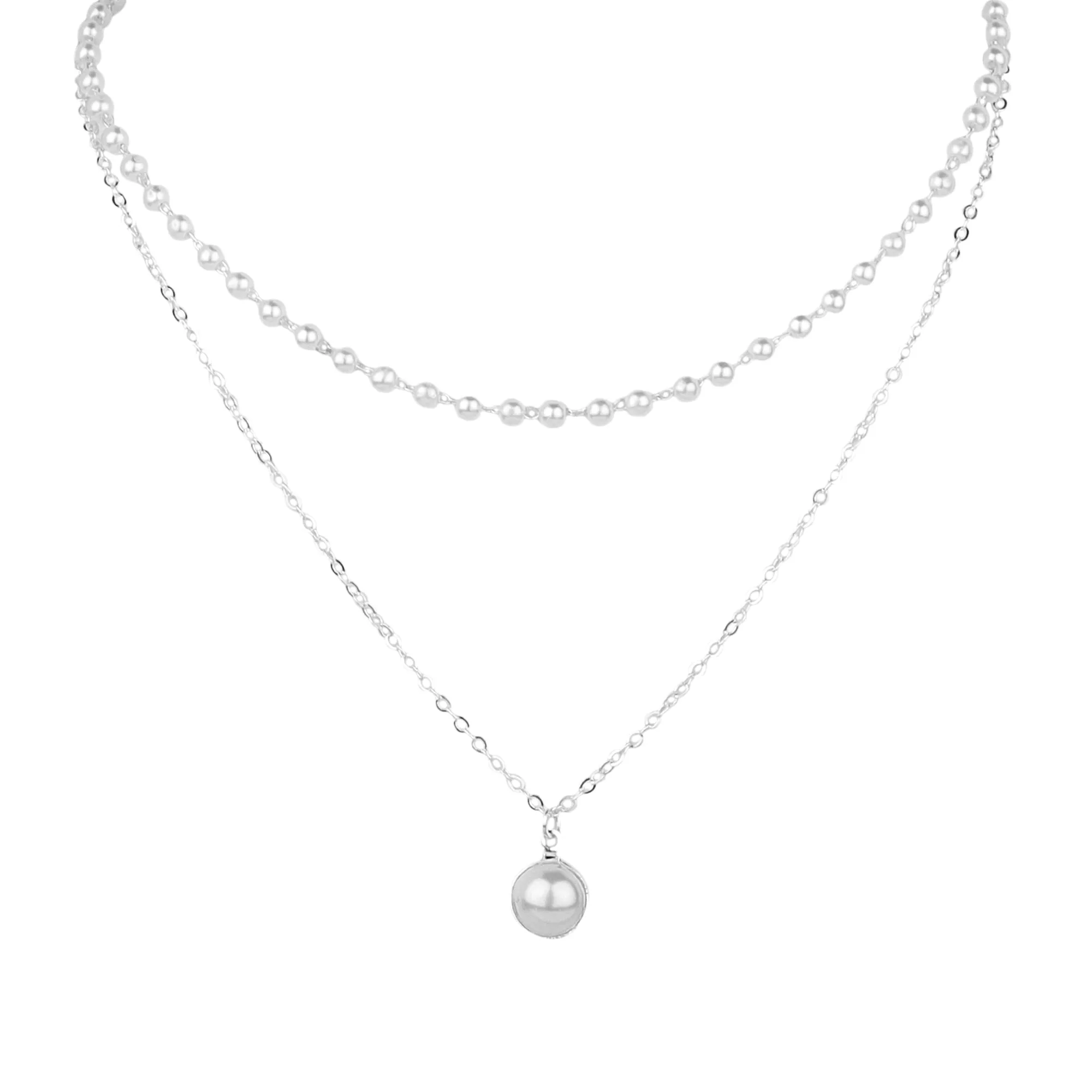 Pack Of 2 Layered Pearl And Heart Chain Lock Pendant