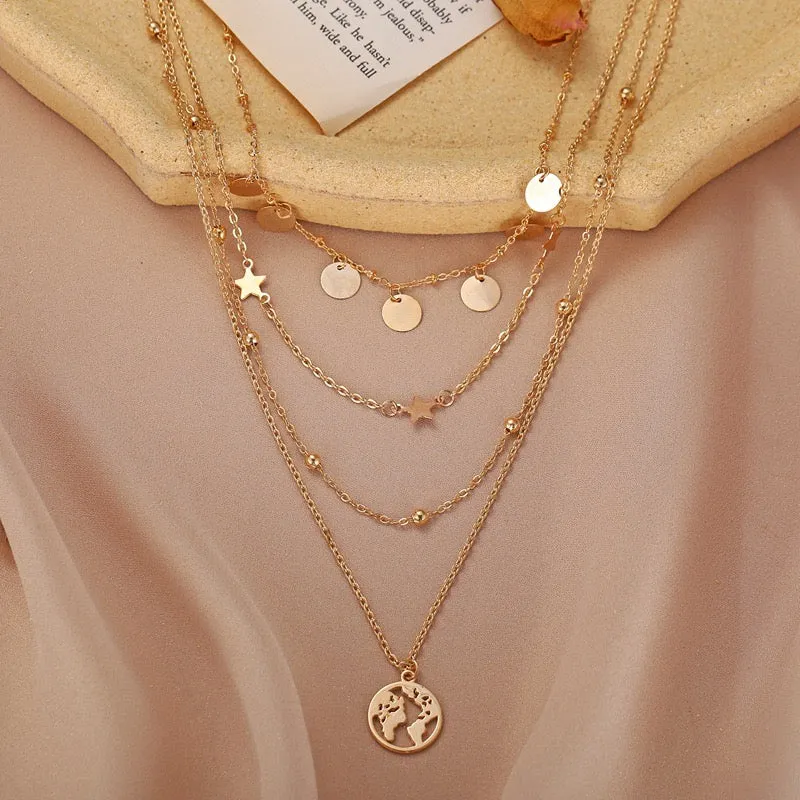 Pack Of 2 Multi Layered Chain Heart Lock Pendant