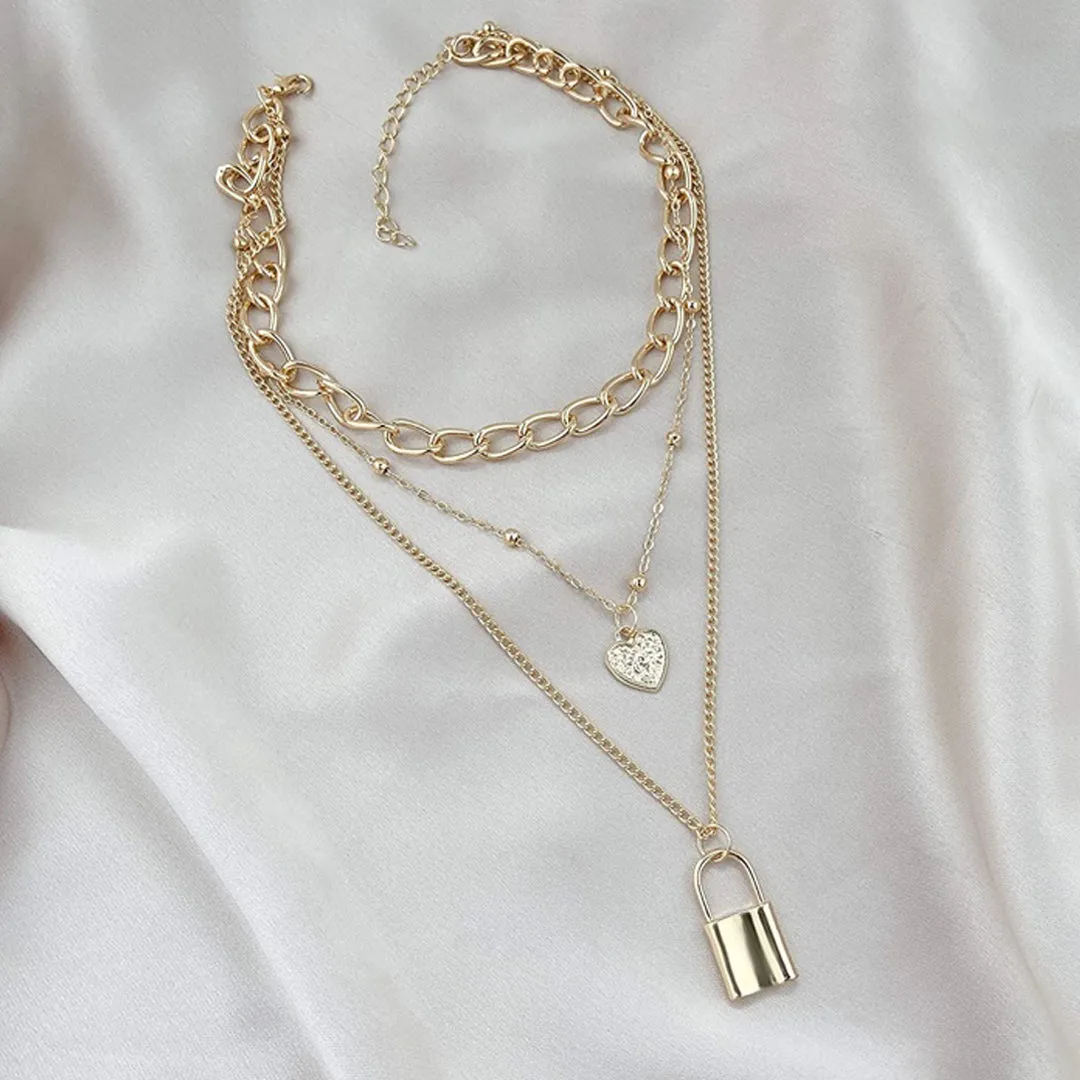 Pack Of 2 Multi Layered Chain Heart Lock Pendant