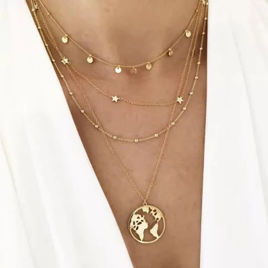 Pack Of 2 Multi Layered Chain Heart Lock Pendant