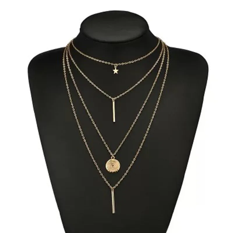 Pack of 2 Star Coin Line & Touch of Gold Chunky Chain Pendant
